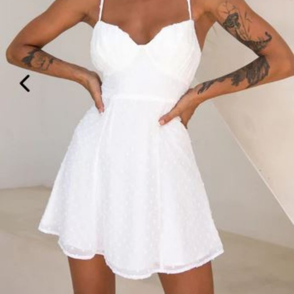 RUCHED BUST A-LINE DRESS WHITE